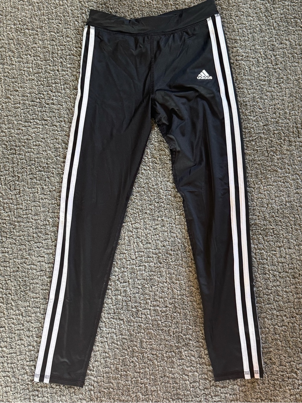 adidas Black Leggings with White Side Stripes - Kids
